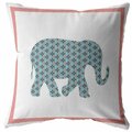 Palacedesigns 16 in. Elephant Indoor & Outdoor Throw Pillow Blue Pink & White PA3099414